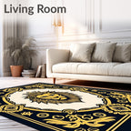 Regal Lion With Crown Black Gold Rug