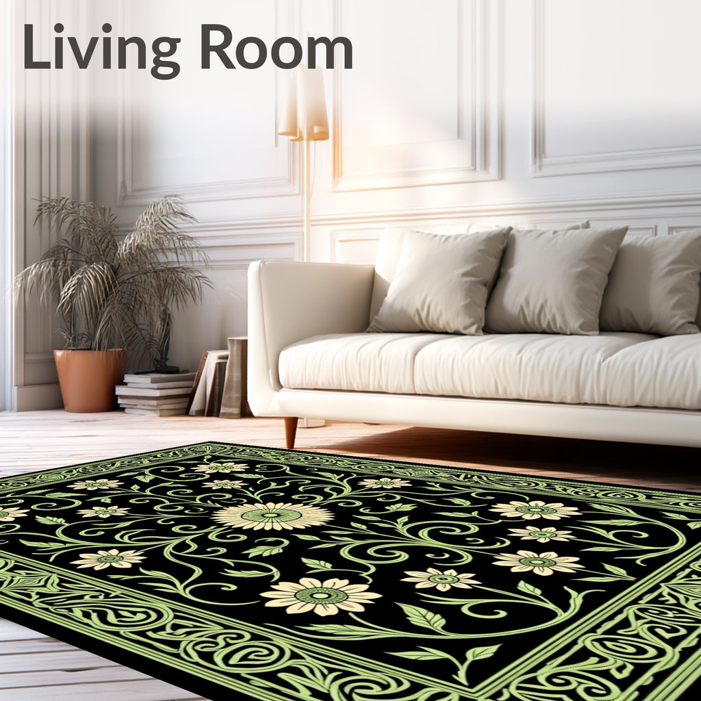 Black Floral Archival Glow Rug