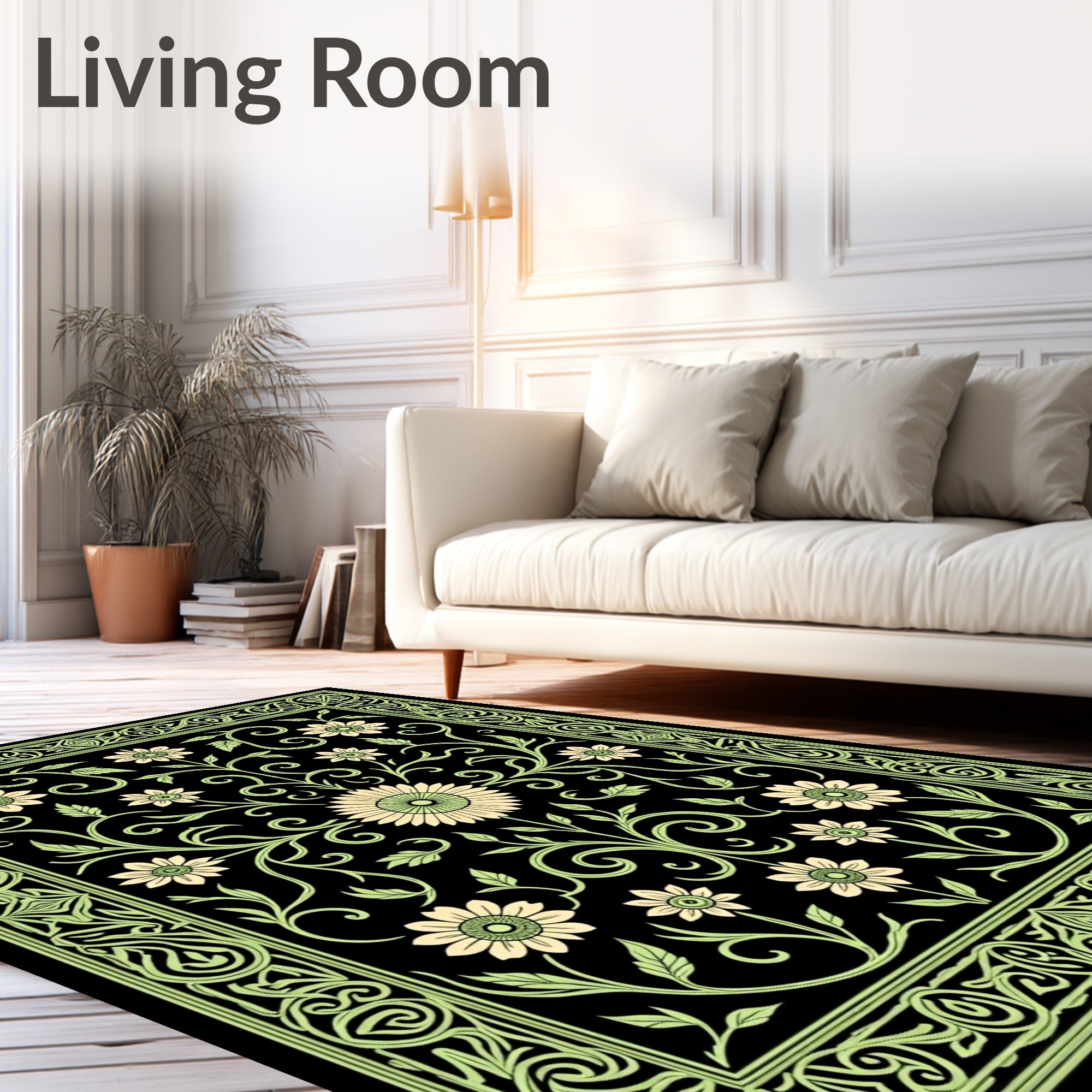 Black Floral Archival Glow Rug