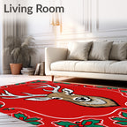 Festive Red Deer Holly Border Rug