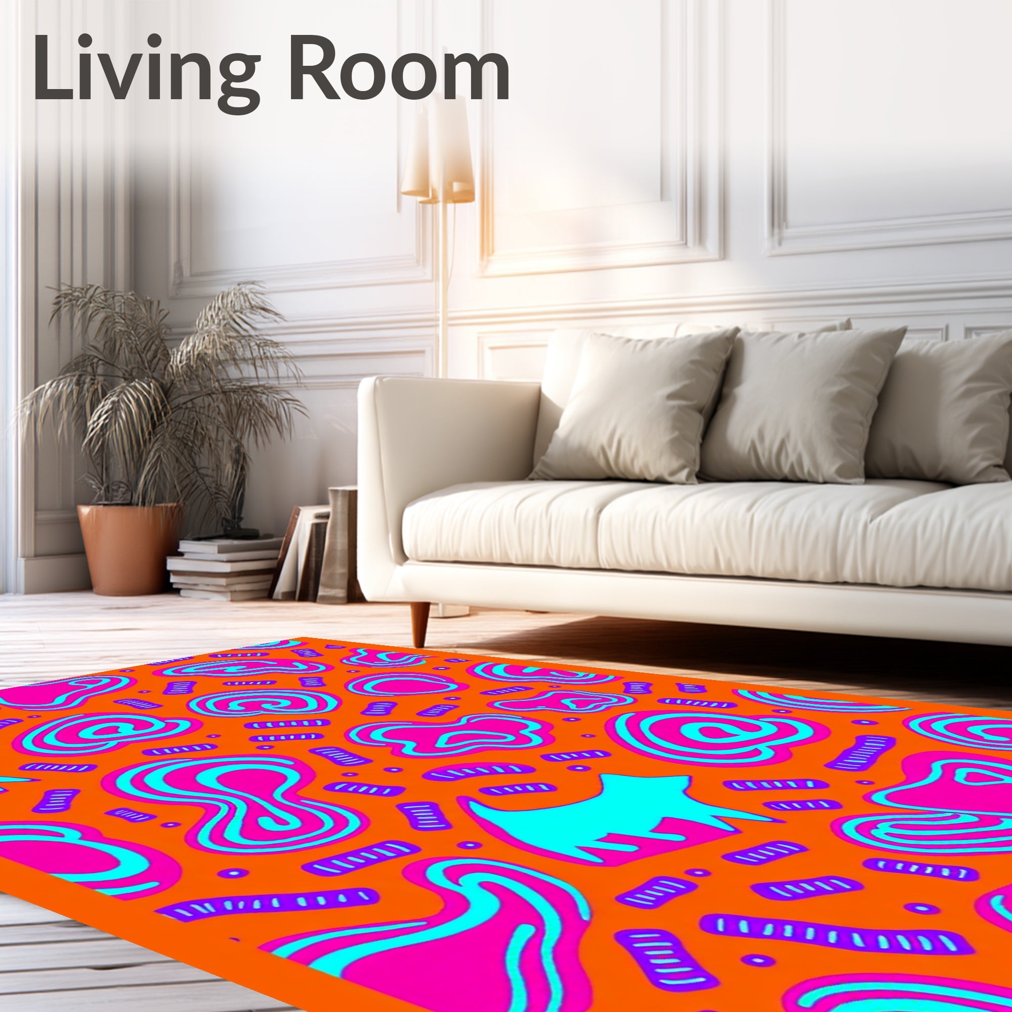 Orange Pink Blue Whimsical Abstract Shapes Rug