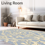 Pale Blue And Cream Damask Scroll Rug