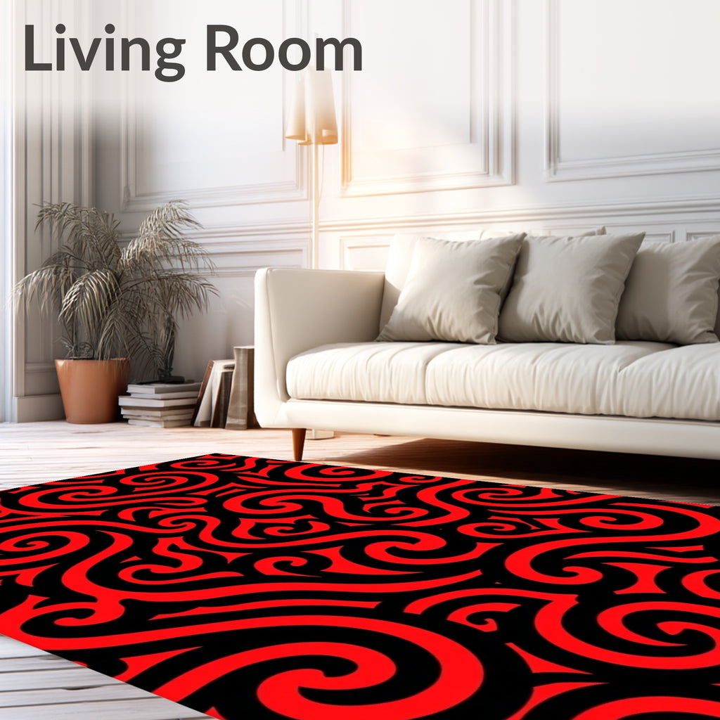 Bold Red Swirls Abstract Rug