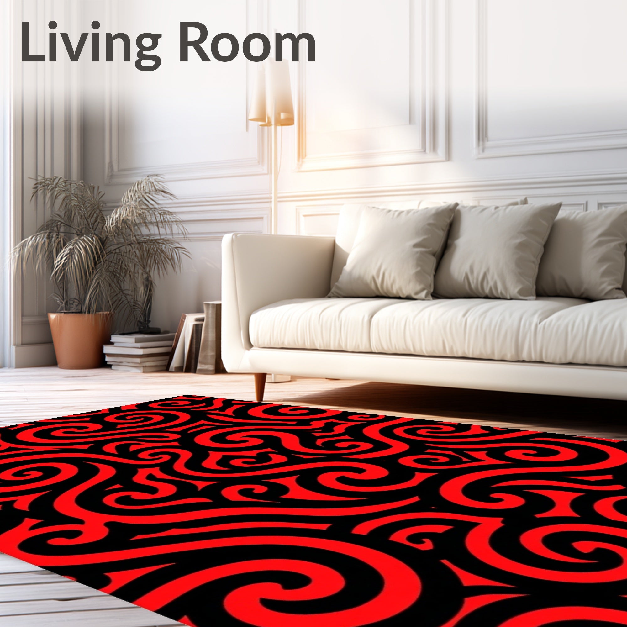 Bold Red Swirls Abstract Rug