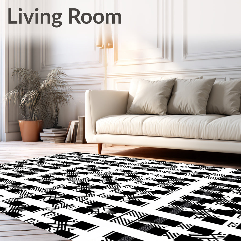 Monochrome Geometric Square Interlock Rug