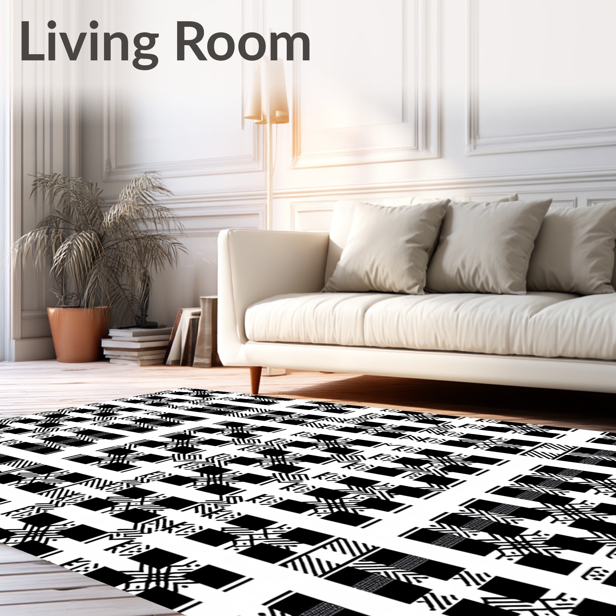 Monochrome Geometric Square Interlock Rug