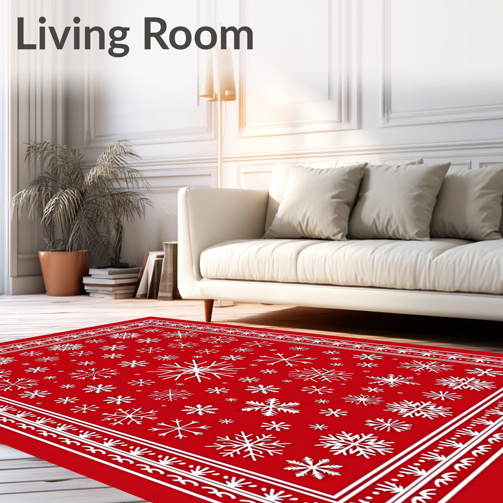 Festive Red White Snowflake Scatter Rug