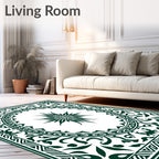 Dark Green Sunburst Medallion Border Rug