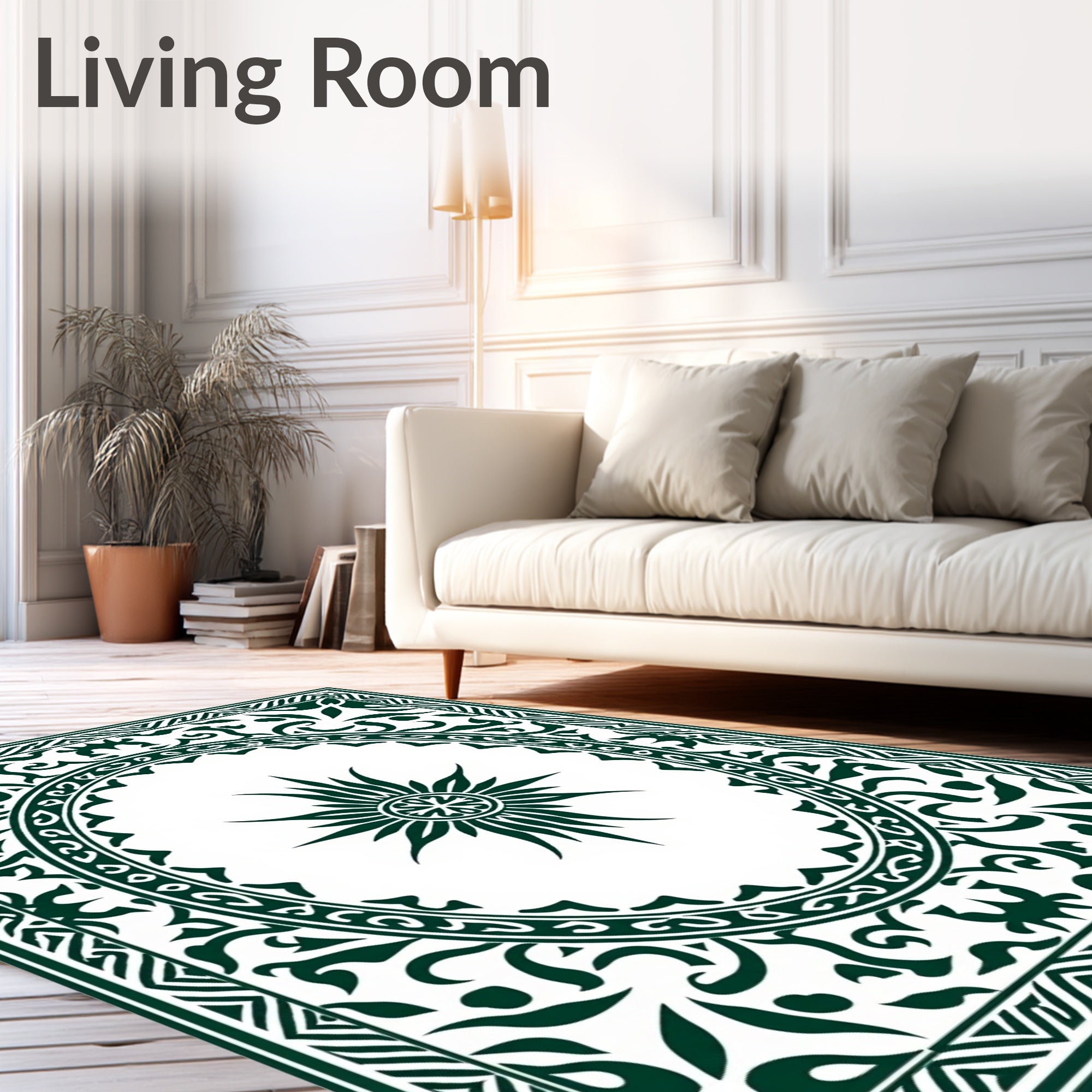 Dark Green Sunburst Medallion Border Rug