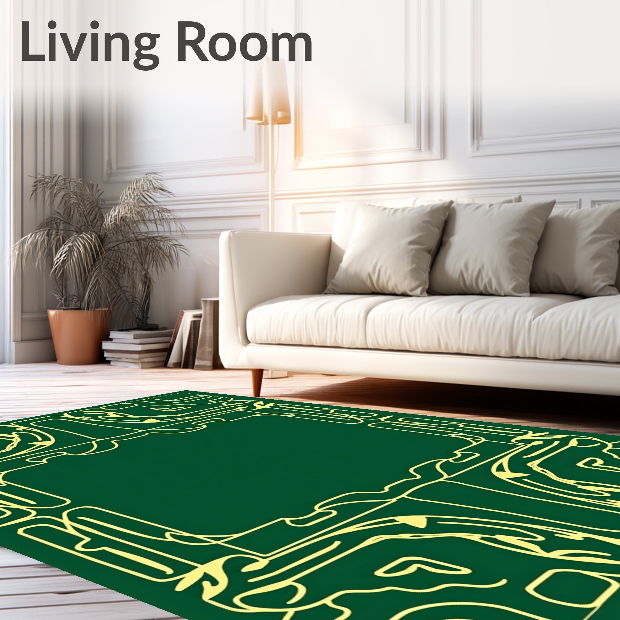 Art Deco Emerald Yellow Scroll Frame Rug
