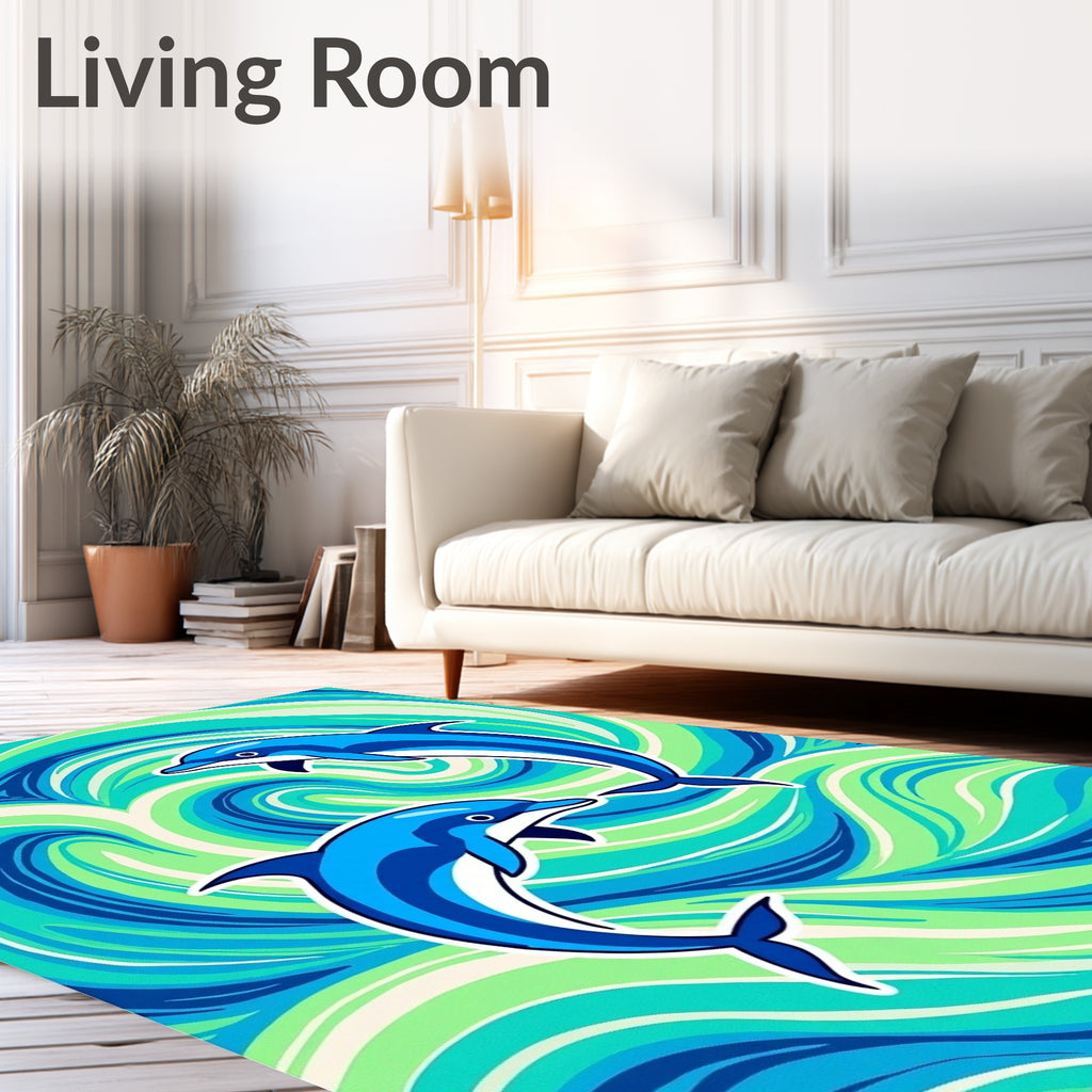 Blue Dolphins Ocean Swirl Rug