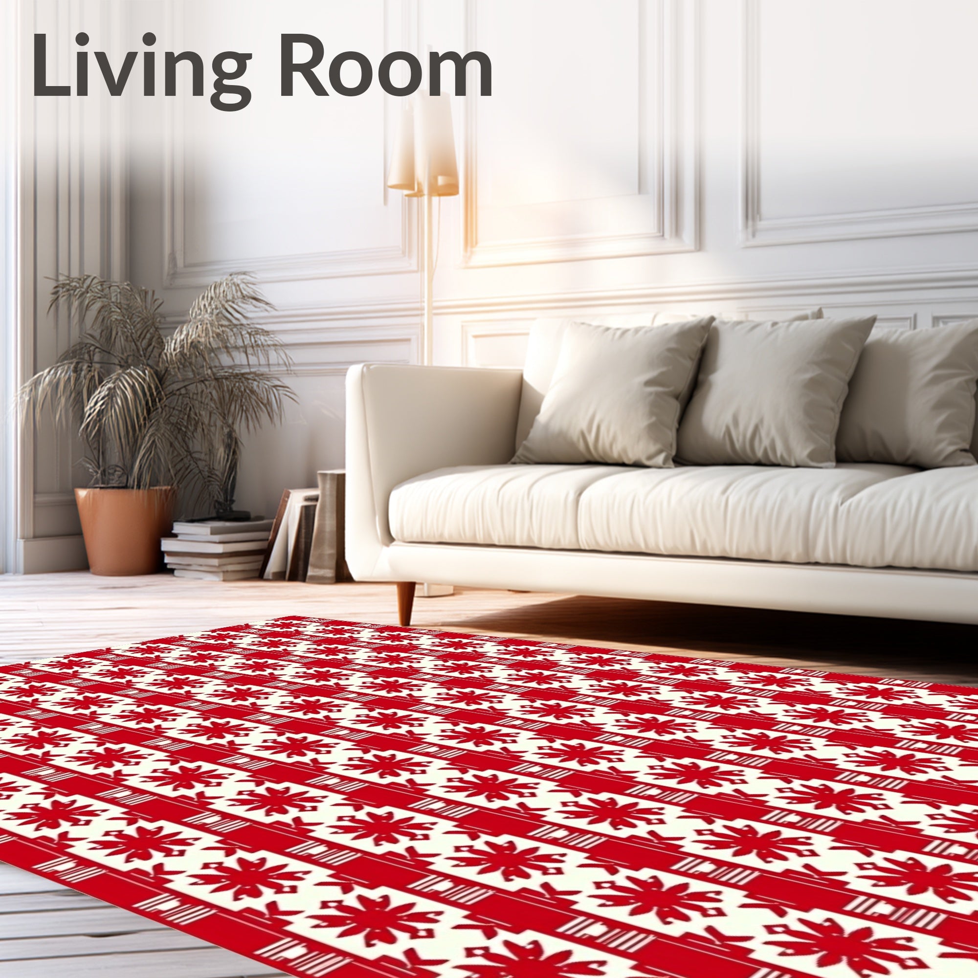 Crimson Red Starburst Stripe Rug