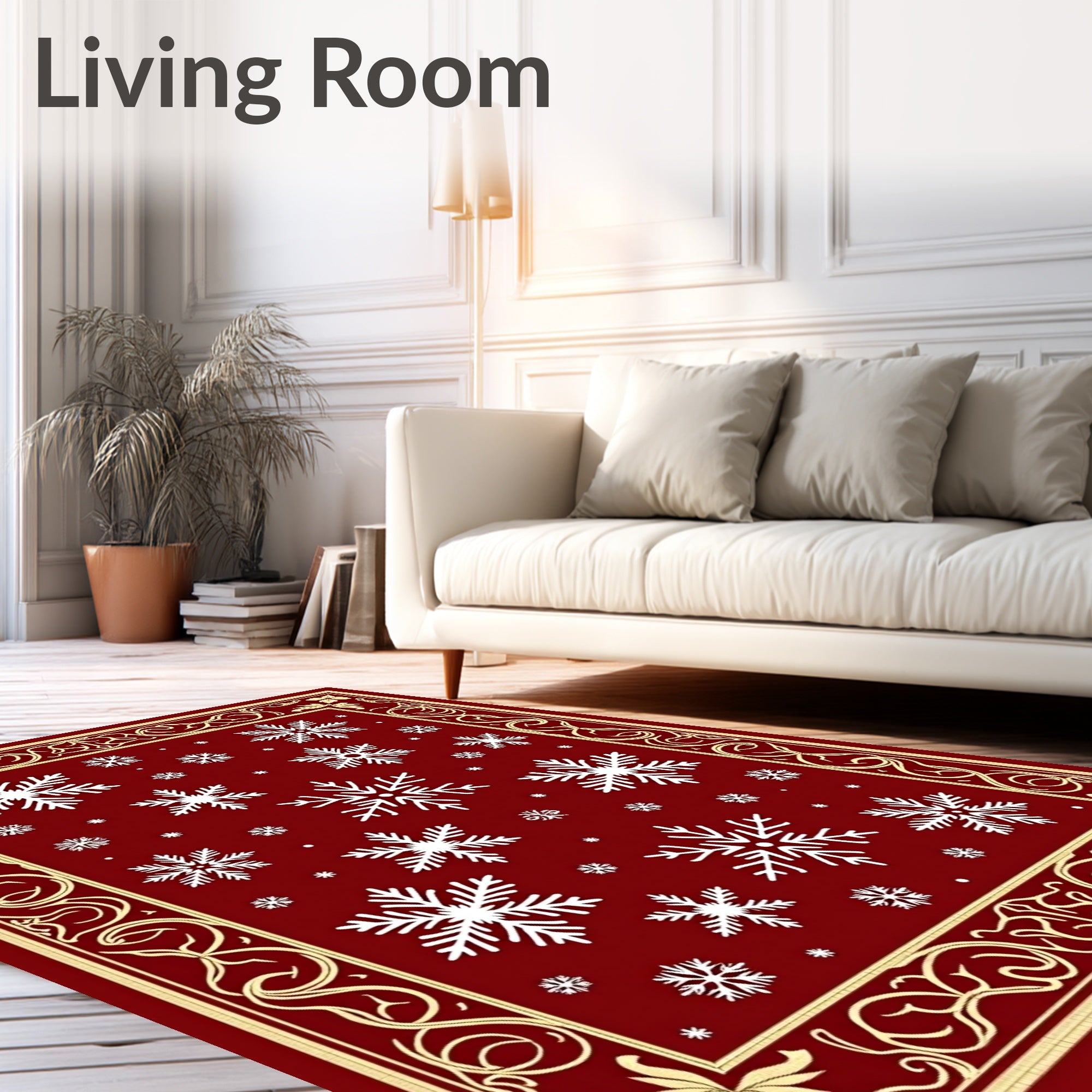 Crimson Snowflake Border Rug