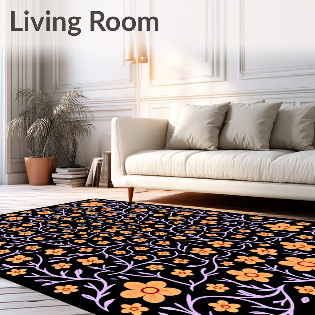 Orange Coral Bloom Vine Rug