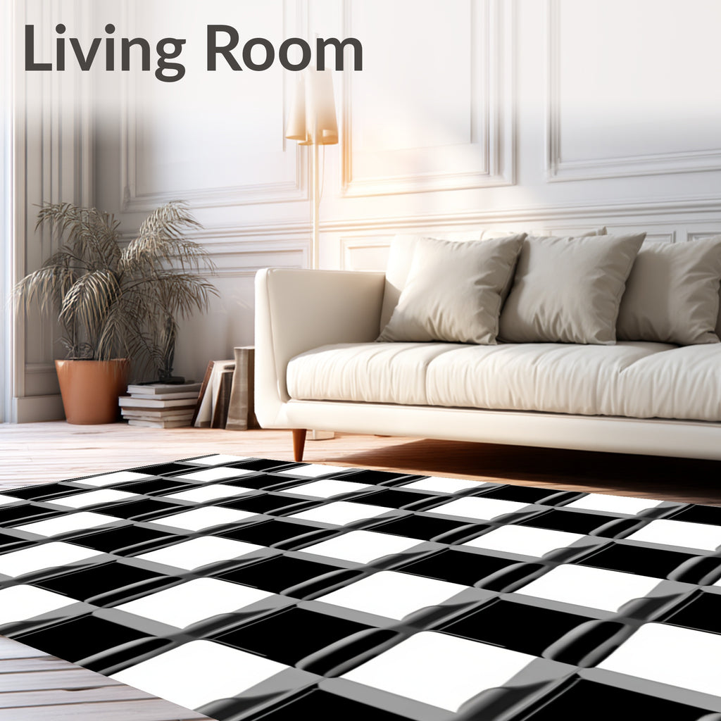 Monochrome Checkerboard Grid Rug