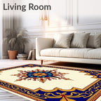 Elegant Navy Gold Floral Medallion Rug
