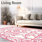 Elegant Pink Floral Vine Border Rug