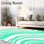 Aqua White Curving Waves Rug