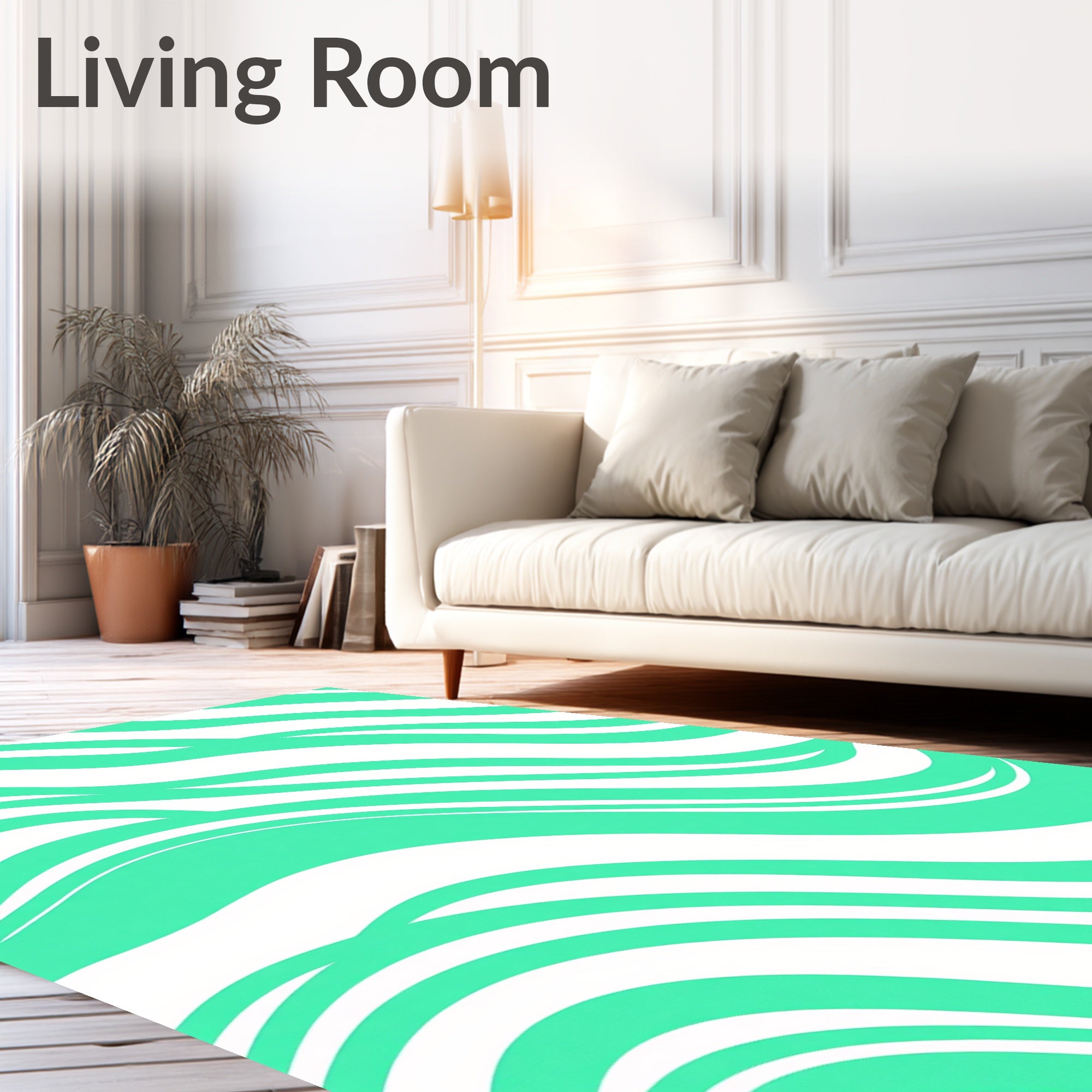 Aqua White Curving Waves Rug