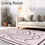 Soft Pink Black Swirl Abstract Rug