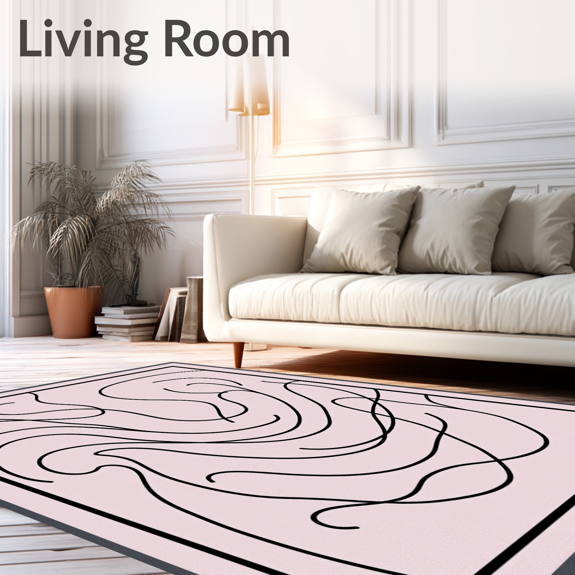 Soft Pink Black Swirl Abstract Rug