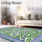 Green Blue Arabesque Floral Medallion Rug