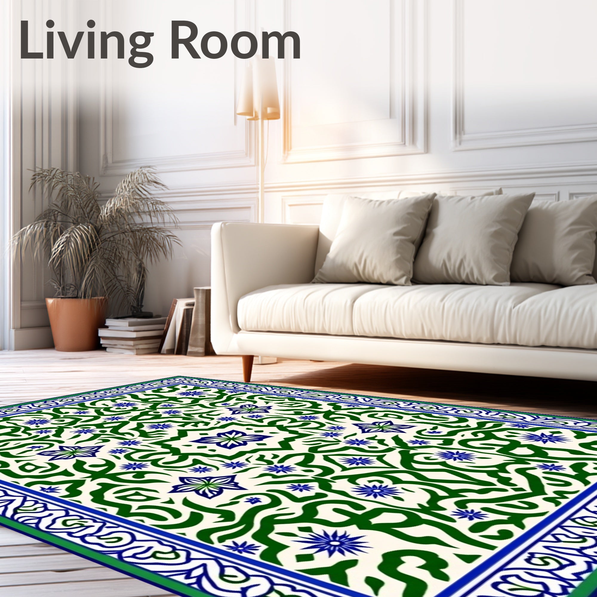 Green Blue Arabesque Floral Medallion Rug