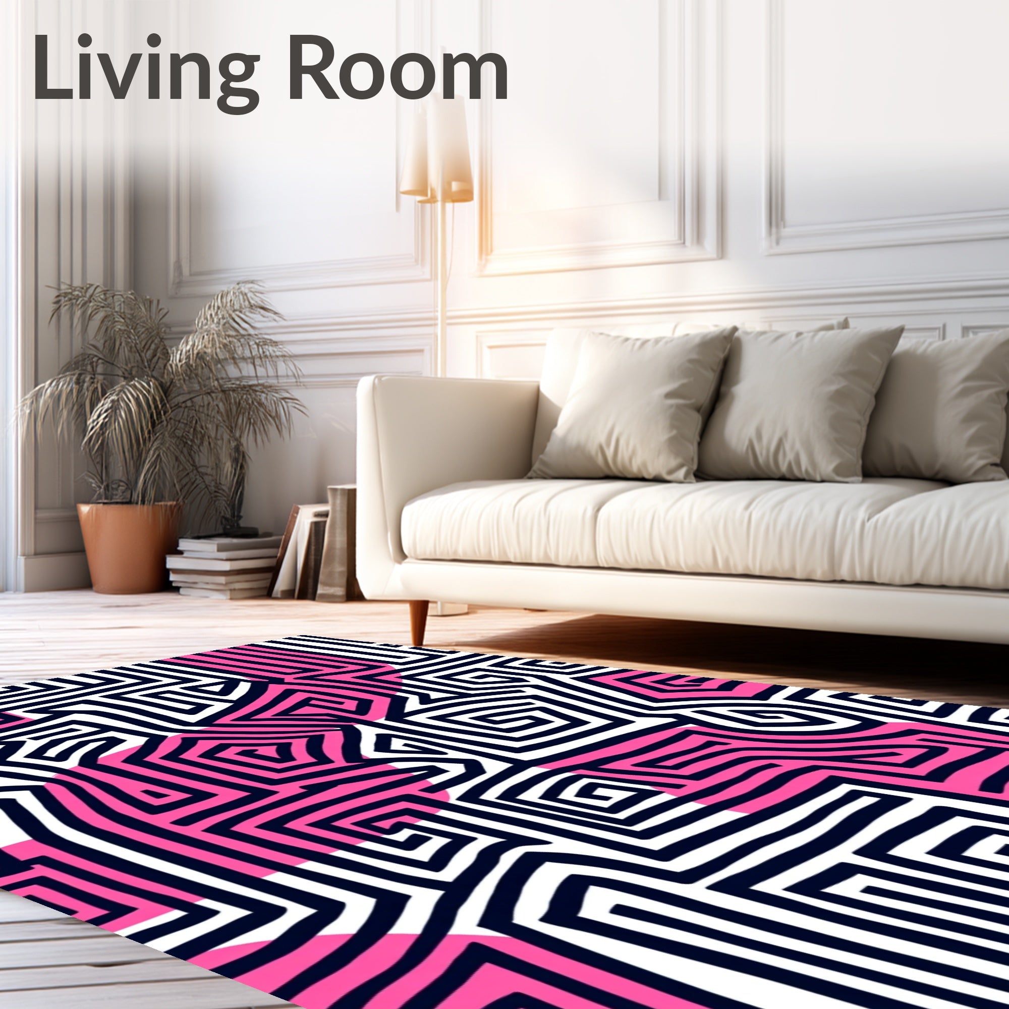 Bold Pink Maze Lines Rug