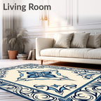 Navy Blue Antique Floral Medallion Tile Rug
