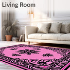 Bold Pink Floral Scroll Medallion Rug
