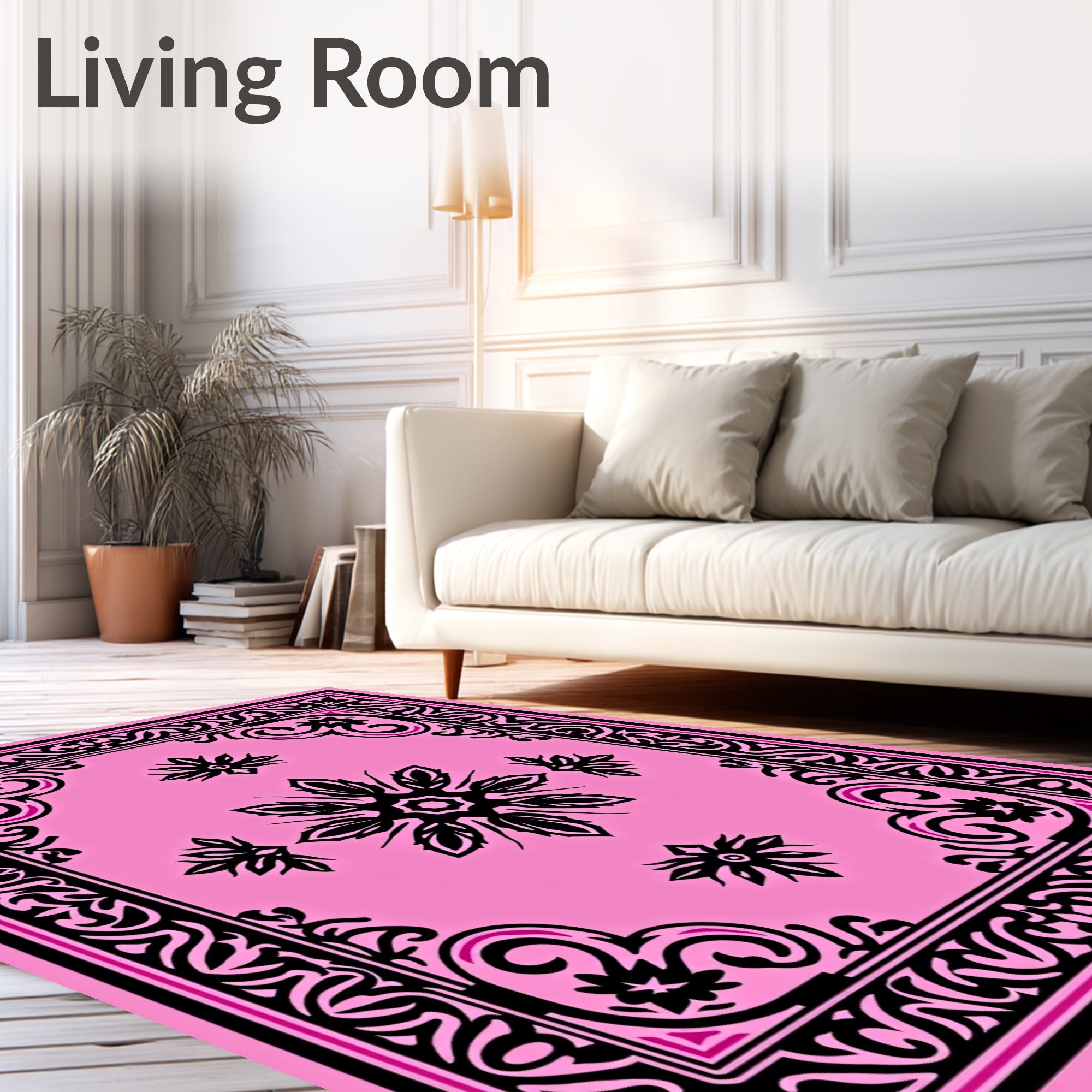 Bold Pink Floral Scroll Medallion Rug