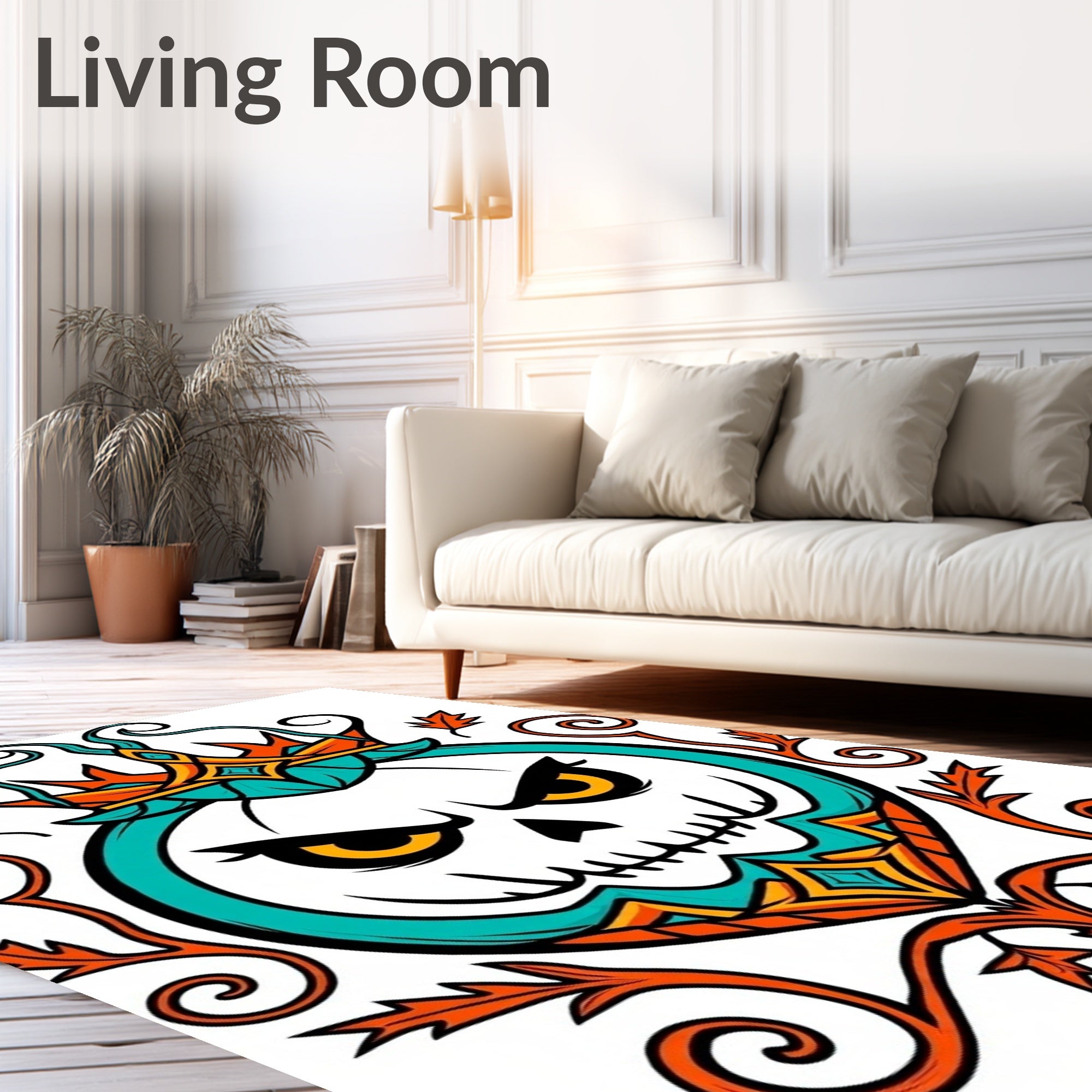 Mischievous Teal Pumpkin Crown Mandala Rug