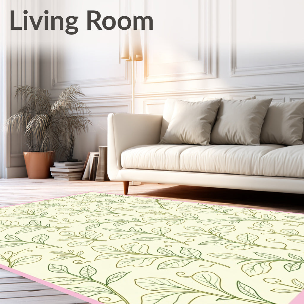 Verdant Leafy Branches on Cream Background Rug