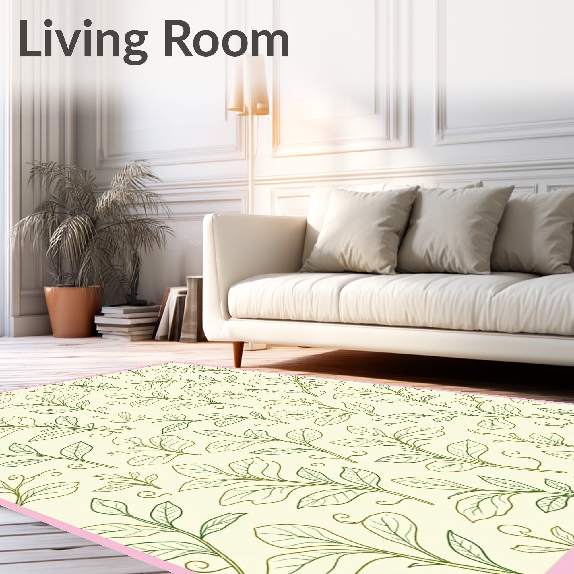 Verdant Leafy Branches on Cream Background Rug