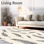 Whimsical Black Feather Cream Background Rug