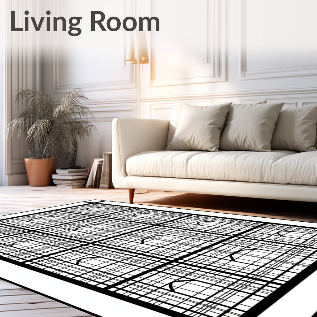 Black White Grid Arch Motif Rug