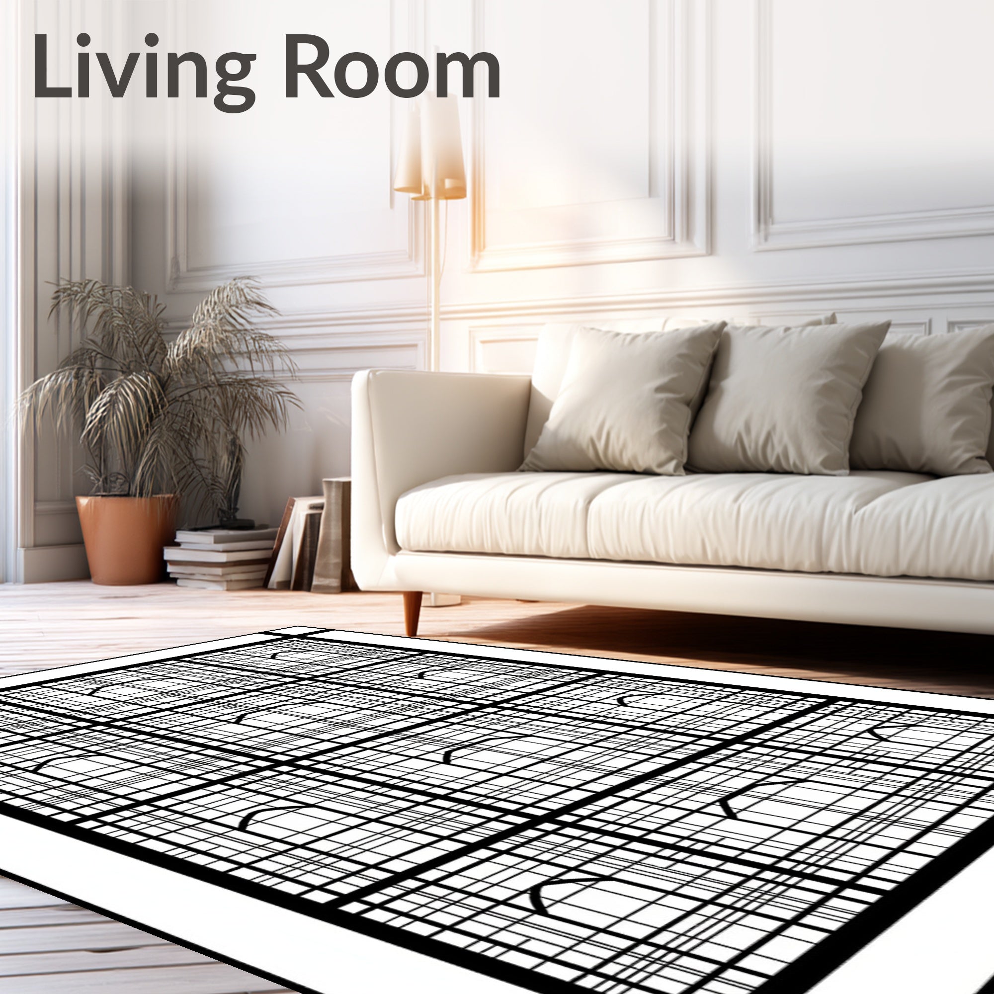 Black White Grid Arch Motif Rug