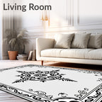 Black Ornate Floral Medallion Border Rug