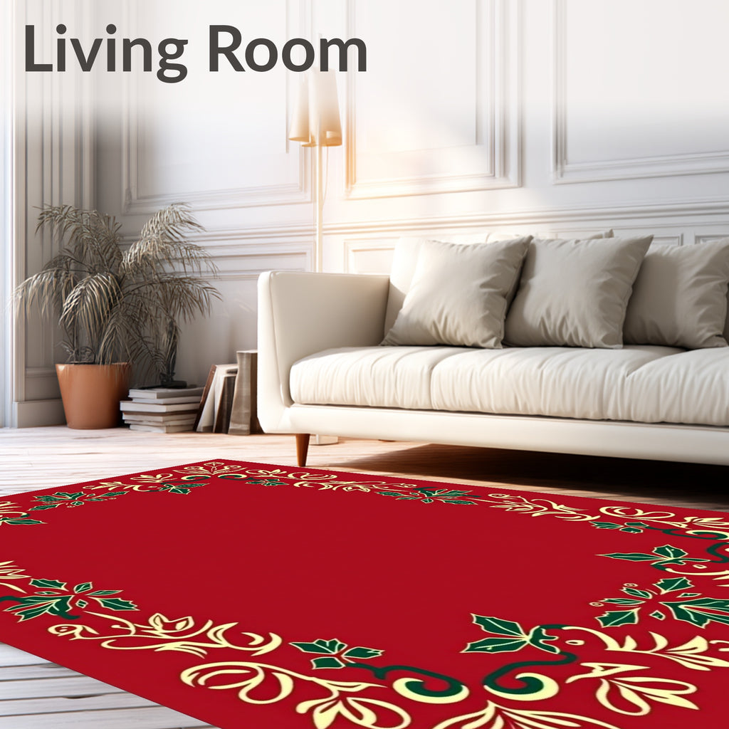Crimson Red Holly Swirl Border Rug