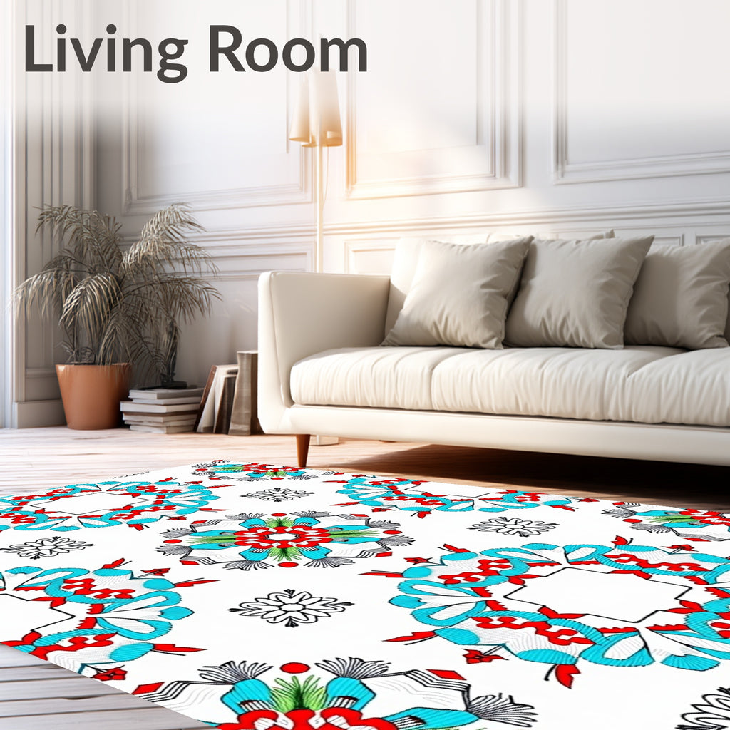 Red Blue Green Floral Mandala Rug
