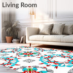 Red Blue Green Floral Mandala Rug