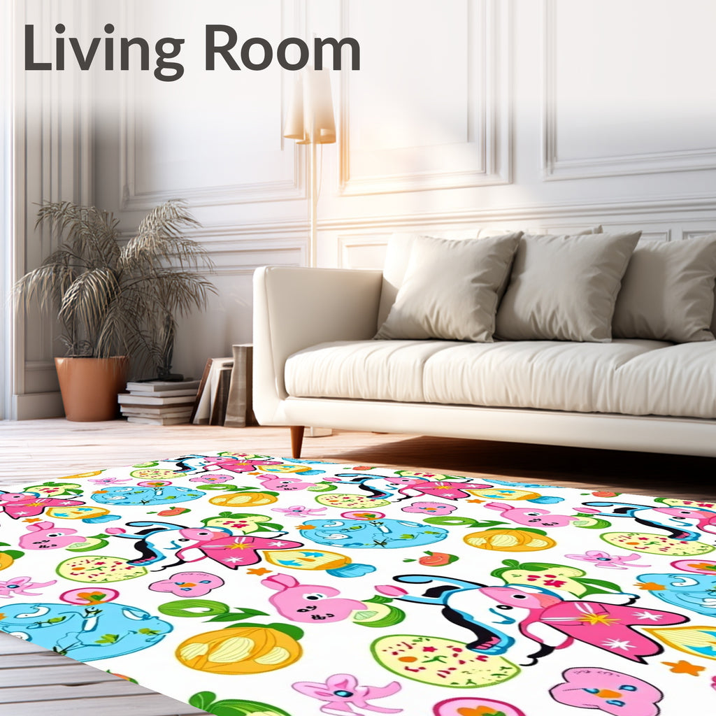 Whimsical Pink Blue Easter Egg Bunny Rug