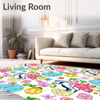 Whimsical Pink Blue Easter Egg Bunny Rug