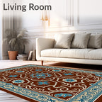 Brown Blue Floral Arabesque Scroll Rug