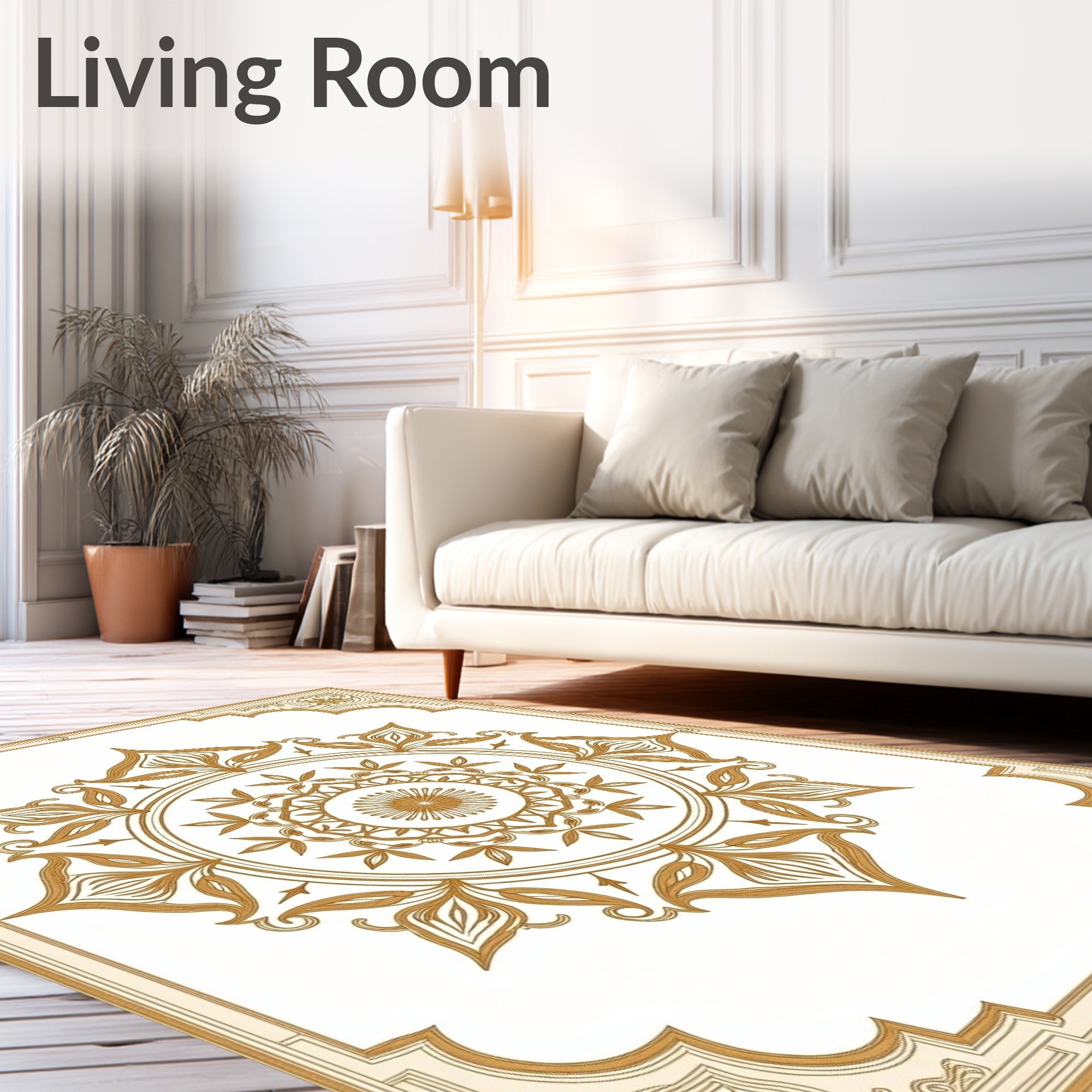 Golden Floral Sunburst Medallion Rug