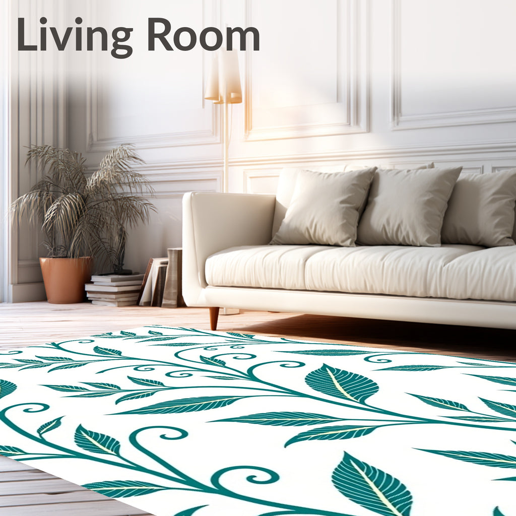 Teal Vine Leaf Swirl Organic Rug