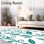 Teal Vine Leaf Swirl Organic Rug