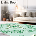 Emerald Green Scrollwork Medallion Rug
