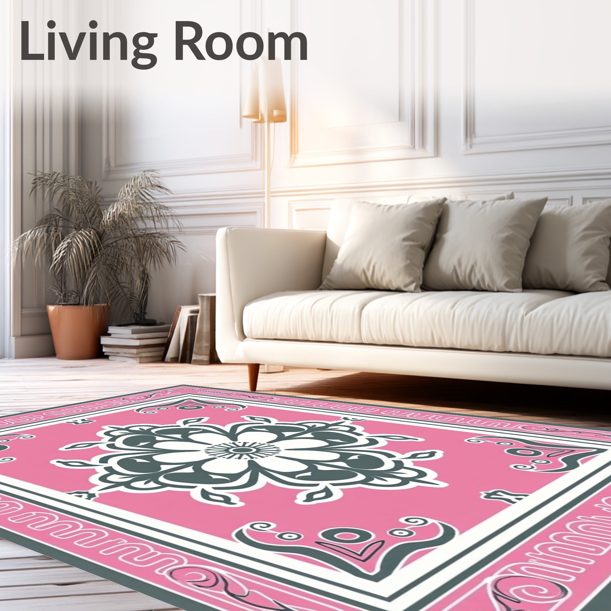 Pink Floral Medallion Centerpiece Rug