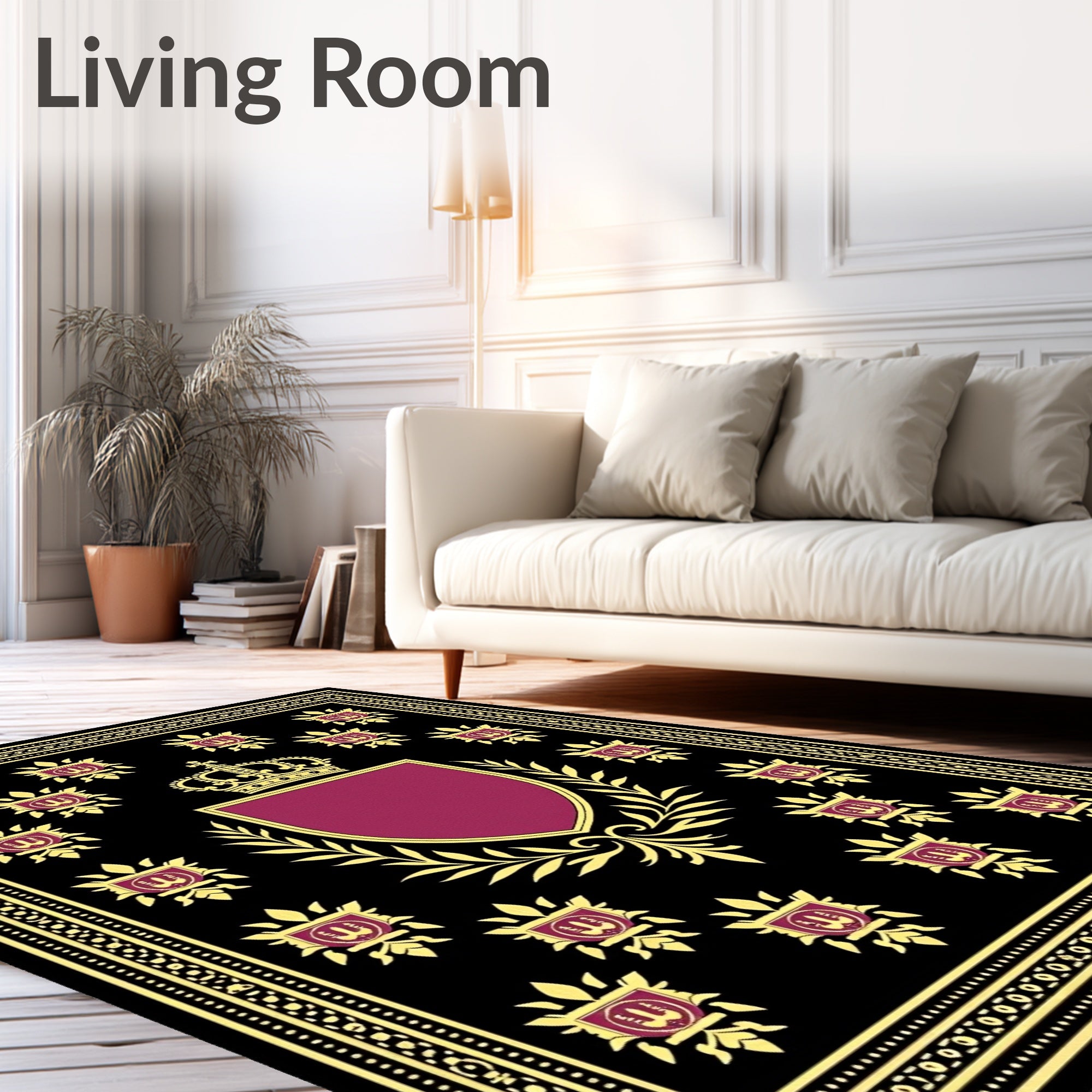 Regal Black Gold Emblem Shield Rug